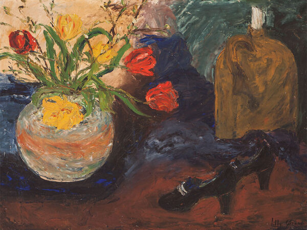 Lilly Ørum, Oil Painting, Flower Still Life with Shoes, 1938 - Image 2