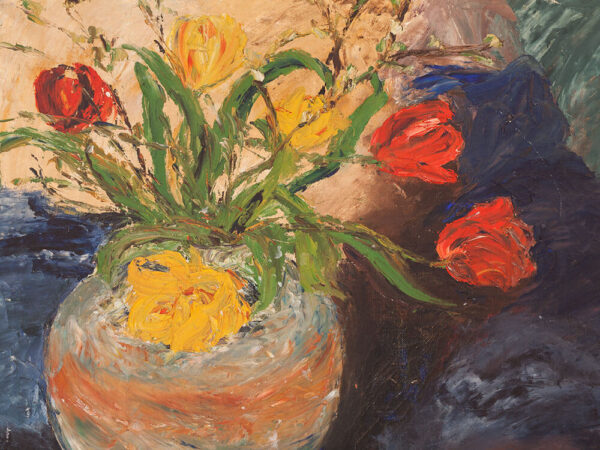 Lilly Ørum, Oil Painting, Flower Still Life with Shoes, 1938 - Image 4