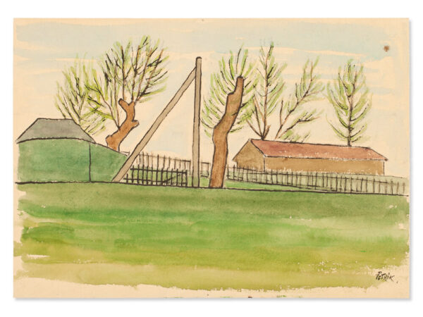 Rudolf Petrik, Landscape with Farm, Watercolor, c. 1950