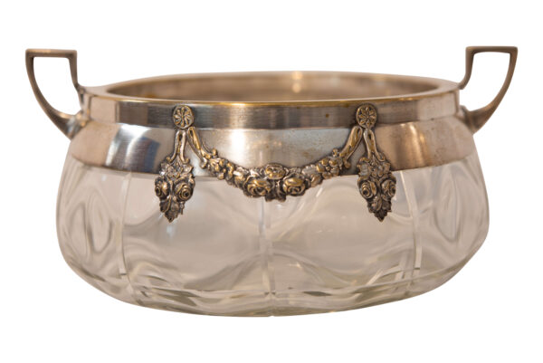 Crystal Bowl with Silver Plated Top and Two Handles | Kristallschale mit Versilbertem Oberteil und zwei Henkeln