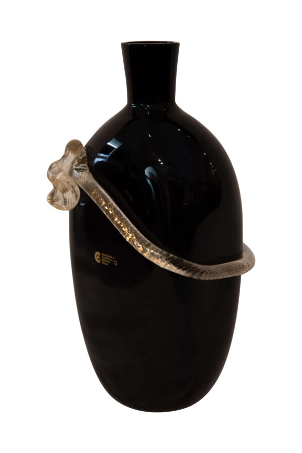 Murano Black Glass Bottle Without Stopper | Murano Flasche aus schwarzem Glas mit Masche ohne Stöpsel