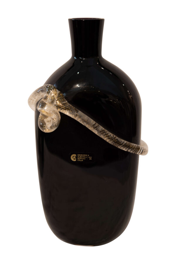 Murano Black Glass Bottle Without Stopper | Murano Flasche aus schwarzem Glas mit Masche ohne Stöpsel - Image 2
