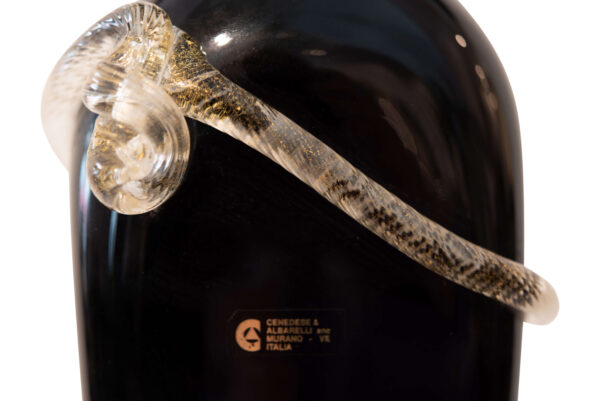 Murano Black Glass Bottle Without Stopper | Murano Flasche aus schwarzem Glas mit Masche ohne Stöpsel - Image 3