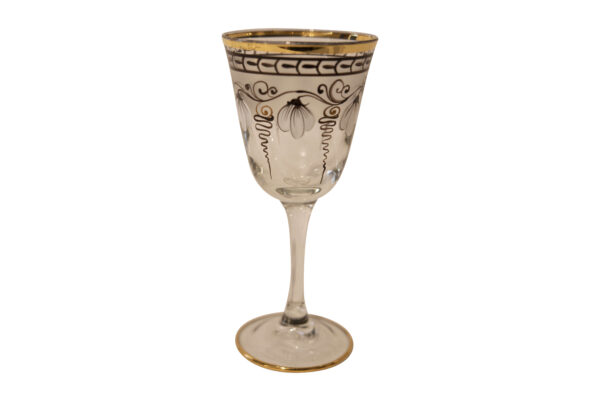 6 Cut and Etched Liqueur Glasses with Gold Enamel Decoration | 6 Geschliffene und geätzte Likörgläser mit Gold-Emaille Dekoration - Image 2