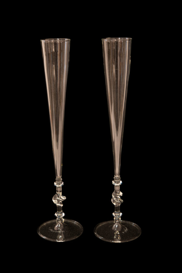 2 Champagne Flutes Signed Taffelberger | 2 Sektflöten, signiert Taffelberger