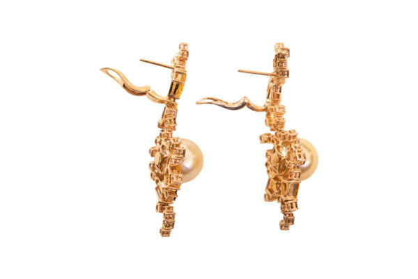 Ohrclipse RG mit fancy yellow Brillanten und zwei Südseekulturperlen | Earlips with Fancy Yellow Diamonds and Two South Sea cultured pearls - Image 2