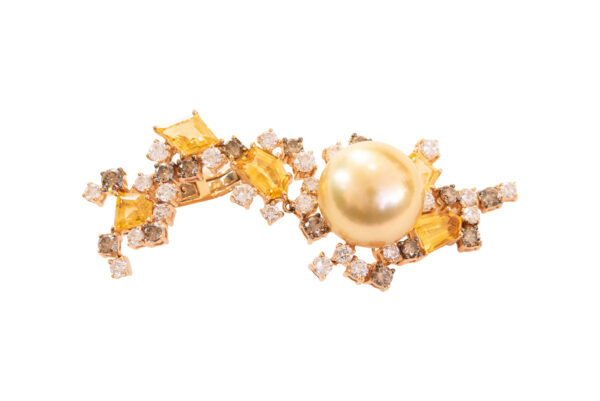 Ohrclipse RG mit fancy yellow Brillanten und zwei Südseekulturperlen | Earlips with Fancy Yellow Diamonds and Two South Sea cultured pearls - Image 4
