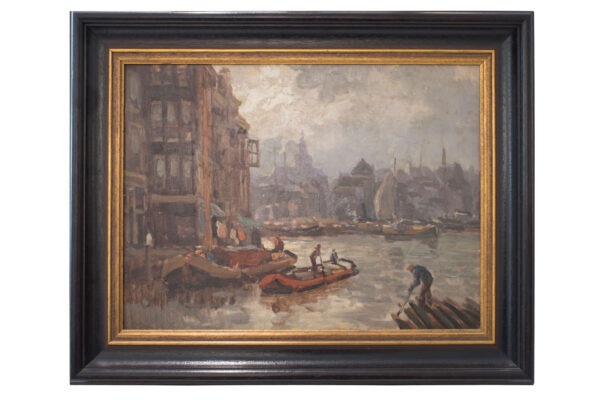 Artist of the late 19th Century "Impressionist view of a Dutch port city"