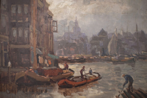 Artist of the late 19th Century "Impressionist view of a Dutch port city" - Image 2