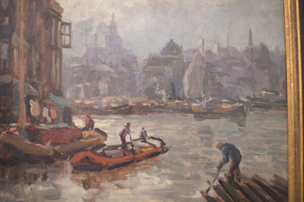 Artist of the late 19th Century "Impressionist view of a Dutch port city" - Image 3
