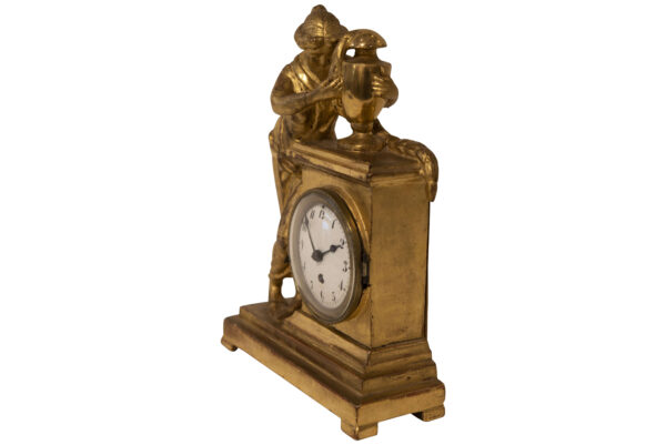 Gold Painted Wooden Grandfather Clock with Base and Figure with Goblet | Gold bemalte Standuhr aus Holz mit Sockel und Figur mit Pokal - Image 2