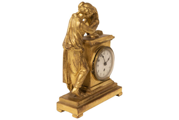 Gold Painted Wooden Grandfather Clock with Base and Figure with Goblet | Gold bemalte Standuhr aus Holz mit Sockel und Figur mit Pokal - Image 5