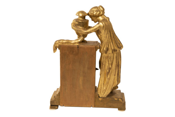 Gold Painted Wooden Grandfather Clock with Base and Figure with Goblet | Gold bemalte Standuhr aus Holz mit Sockel und Figur mit Pokal - Image 4