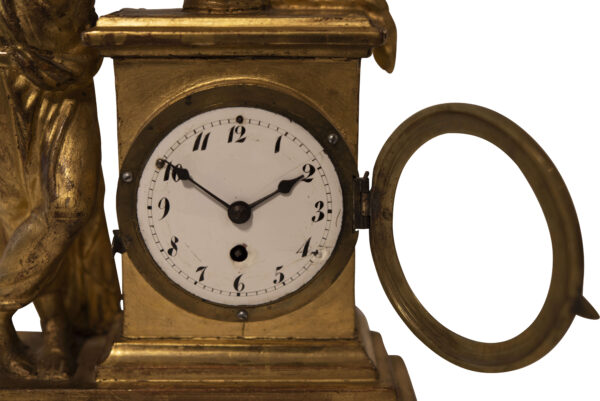 Gold Painted Wooden Grandfather Clock with Base and Figure with Goblet | Gold bemalte Standuhr aus Holz mit Sockel und Figur mit Pokal - Image 3