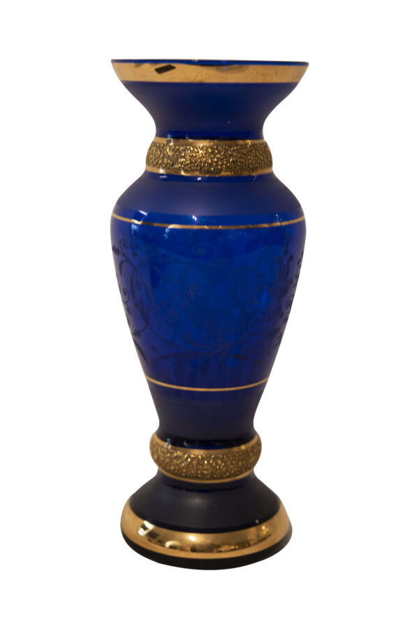 Cobalt Blue Glass Vase With Yellow Accents and Engraving | Kobaltblaue Vase aus Glas mit Gelben Akzenten und Gravur - Image 2