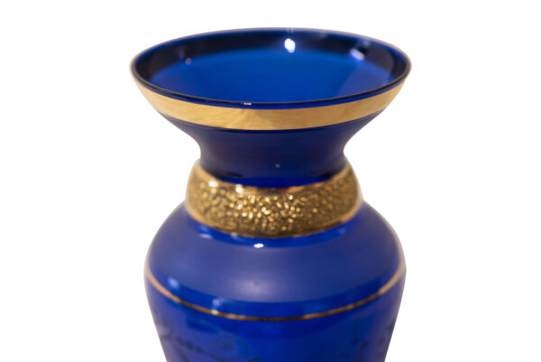 Cobalt Blue Glass Vase With Yellow Accents and Engraving | Kobaltblaue Vase aus Glas mit Gelben Akzenten und Gravur - Image 5