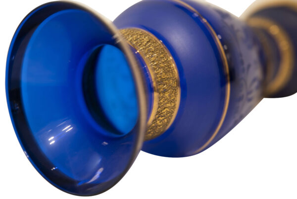 Cobalt Blue Glass Vase With Yellow Accents and Engraving | Kobaltblaue Vase aus Glas mit Gelben Akzenten und Gravur - Image 3
