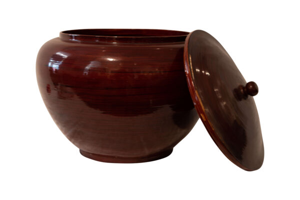 Lid Container Wood Brown Lacquered | Deckelgefäß Holz braun lackiert - Image 5