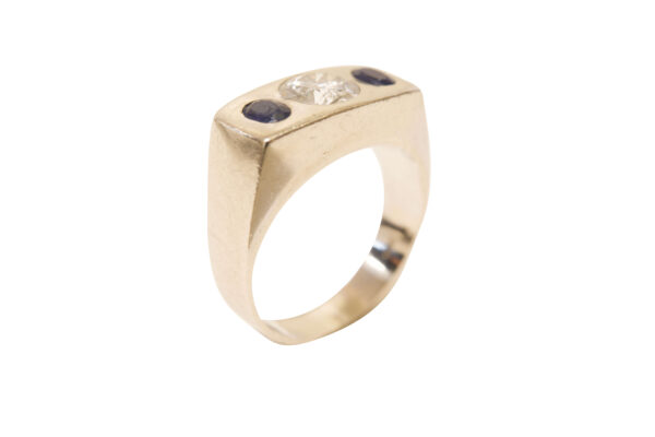 #136 Ring aus Weißgold mit einem Diamanten im Übergangsschliff und Saphiren | Ring In White Gold With A Transitional-Cut Diamond And Sapphires - Image 3