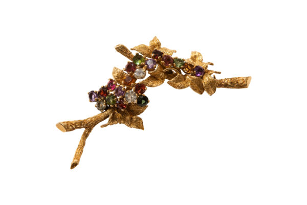 #159 Brosche Gelbgold mit bunten Amethyst- und Turmalinsteinen | Brooche Yellow Gold With Colorful Amethyst And Tourmaline Stones - Image 2