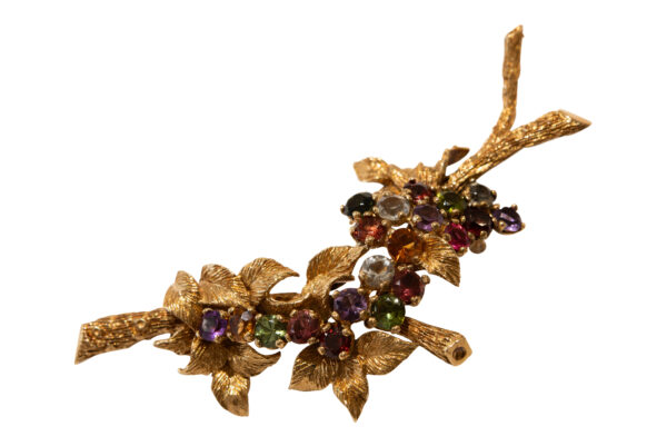 #159 Brosche Gelbgold mit bunten Amethyst- und Turmalinsteinen | Brooche Yellow Gold With Colorful Amethyst And Tourmaline Stones - Image 5