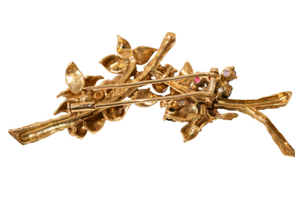 #159 Brosche Gelbgold mit bunten Amethyst- und Turmalinsteinen | Brooche Yellow Gold With Colorful Amethyst And Tourmaline Stones - Image 3