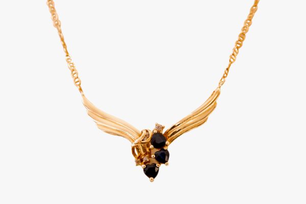 #79 Collier aus Gelbgold mit Brillanten und Saphiren im Herzschliff  | Yellow Gold Necklace With Brilliant-Cut Diamonds And Heart-Cut Sapphires