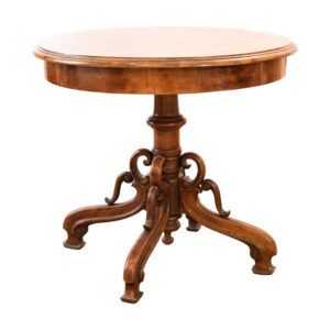 #100 Round Wooden Table with a Decorated Leg | Runder Holztisch, ein verziertes Tischbein