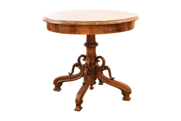 #100 Round Wooden Table with a Decorated Leg | Runder Holztisch, ein verziertes Tischbein
