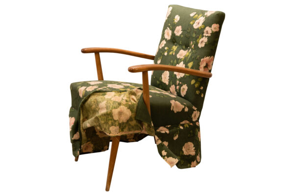 #110 Wooden Armchair with Floral Fabric Upholstery | Holzsessel mit floralem Stoffbezug - Image 2