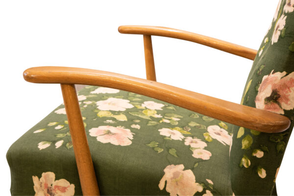 #110 Wooden Armchair with Floral Fabric Upholstery | Holzsessel mit floralem Stoffbezug - Image 4