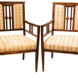 #112 Two Chairs with Striped Fabric Upholstery | Zwei Stühle mit gestreiftem Stoffbezug