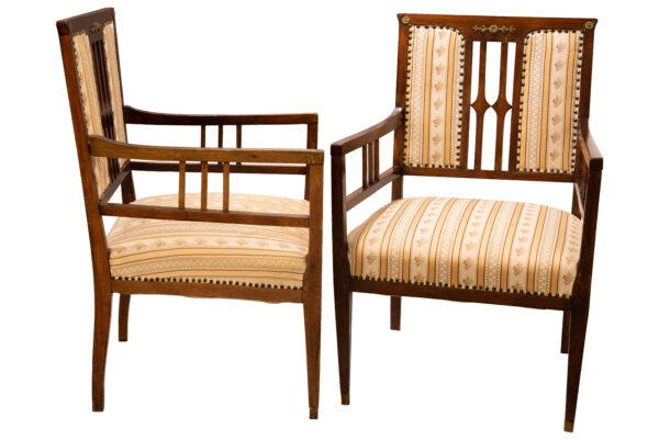 #112 Two Chairs with Striped Fabric Upholstery | Zwei Stühle mit gestreiftem Stoffbezug - Image 2