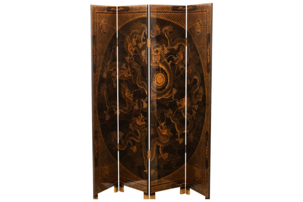 #122 Asian Folding Screen With Four Lacquered Panels And Dragon Motifs | Asiatischer Paravent - Image 2