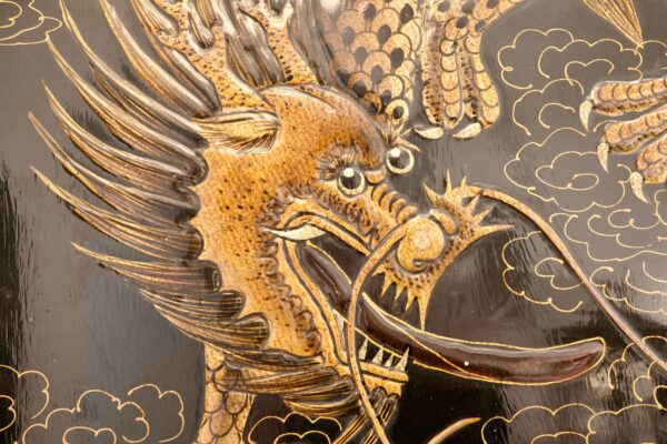 #122 Asian Folding Screen With Four Lacquered Panels And Dragon Motifs | Asiatischer Paravent - Image 4