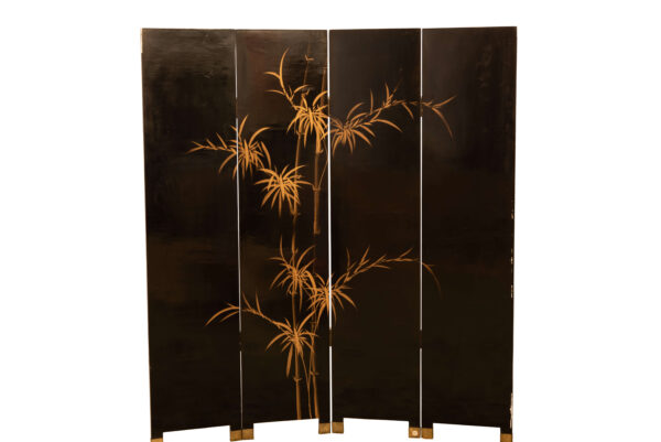 #122 Asian Folding Screen With Four Lacquered Panels And Dragon Motifs | Asiatischer Paravent