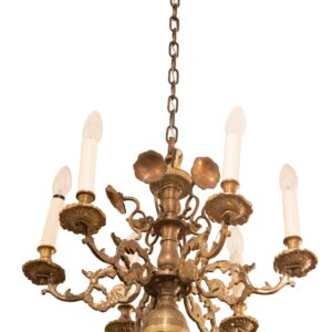 #197 Art Nouveau Brass Chandelier With 6 Arms | Jugendstil-Messingluster mit 6 Armen