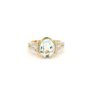 #138 Ring aus Gelbgold 585/fein mit Brillanten und Aquamarin | Ring in 585/Fine Yellow Gold with Diamonds and Aquamarine