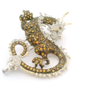 #165 Brosche Gelbgold mit Brillanten und orangen Saphiren | Brooch Yellow Gold With Diamonds And Orange Sapphires