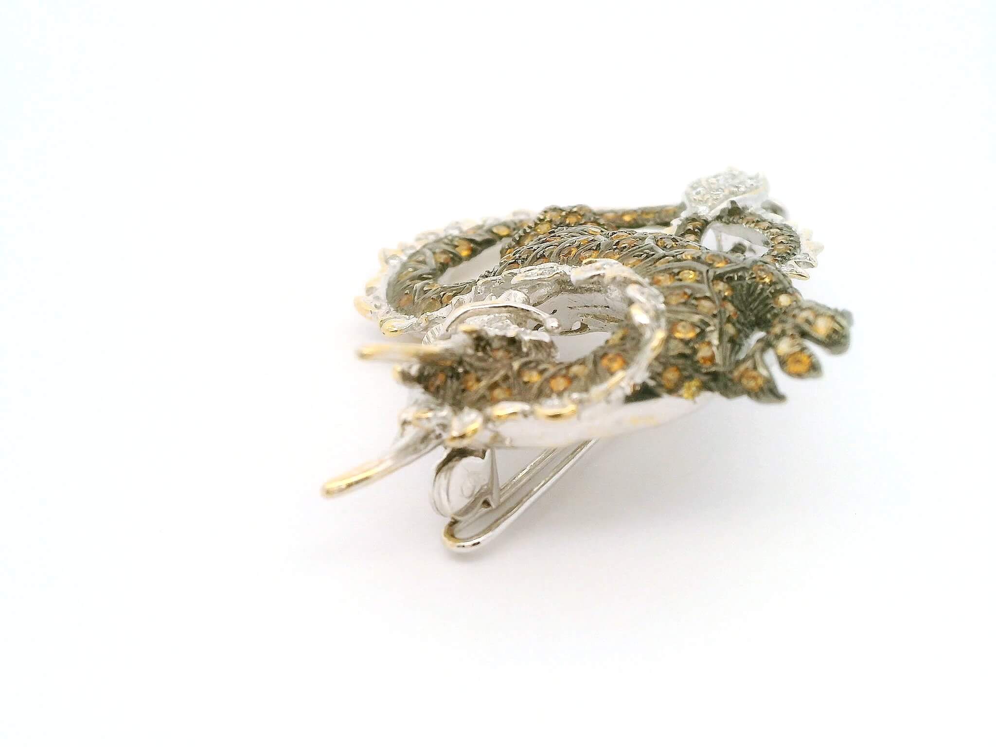 #165 Brosche Gelbgold mit Brillanten und orangen Saphiren | Brooch Yellow Gold With Diamonds And Orange Sapphires - Image 5