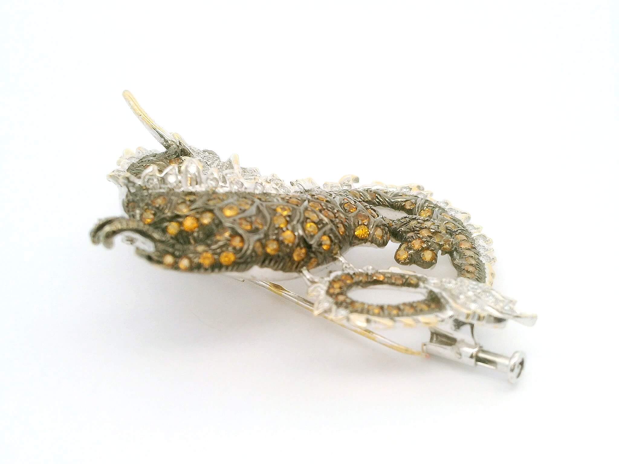 #165 Brosche Gelbgold mit Brillanten und orangen Saphiren | Brooch Yellow Gold With Diamonds And Orange Sapphires - Image 3