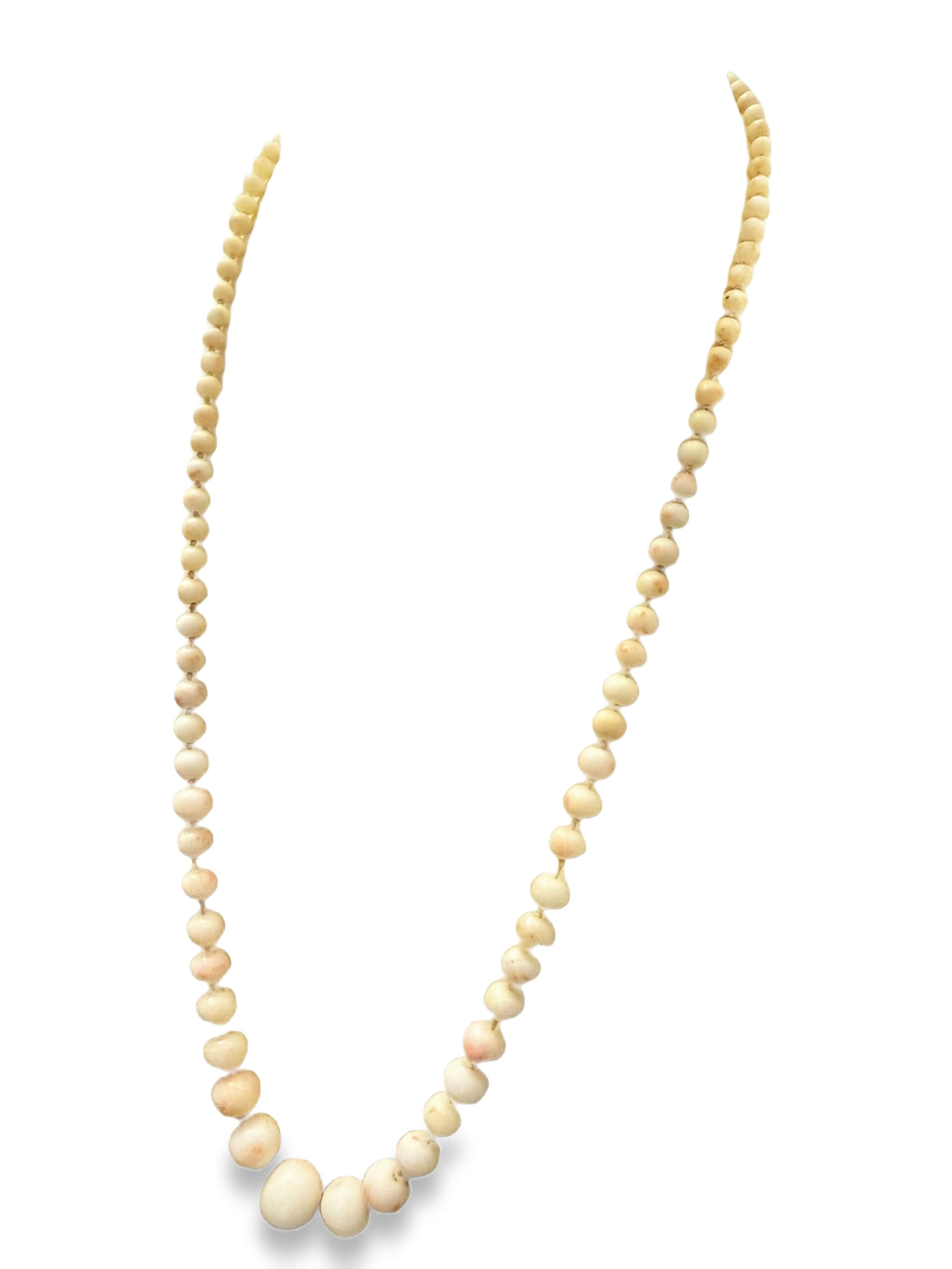 #234 Korallenkette weiß im Verlauf mit Korallenverschluss und Ohrbrisuren aus Gelbgold | Graduated White Coral Necklace with Coral Clasp and Ear Pendants in Yellow Gold - Image 3