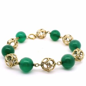 #281Armband aus Gelbgold mit grünen Achatkugeln | Bracelet Yellow Gold with Green Agate Beads