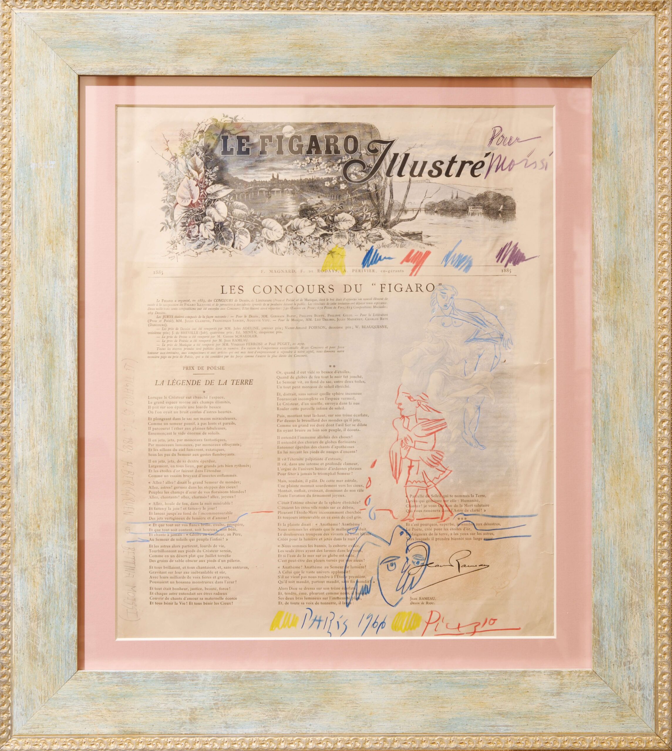 #351Picasso*-Zeichnung auf Le Figaro Illustriertes Zeitungsblatt von 1885 | Picasso* Drawing On Le Figaro Illustrated Newspaper Page From 1885