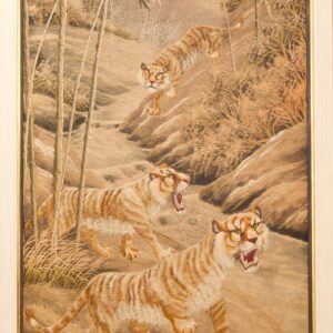 #8Tiger bei Fluss, Antike japanische Seidenstickerei | Tiger By River, Antique Japanese Silk Embroidery